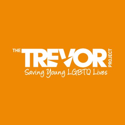 The Trevor Project logo.  It is orange with white lettering.  There is the impression of a star between the e and v of 'Trevor.'  Under the word 'Trevor' it reads "Saving Young LGBTQ Lives."