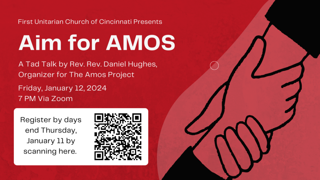 A flier for Aim for Amos.  It is in red, and shows one hand pulling another hand up.  The text simply restates everything that is in the announcement text.